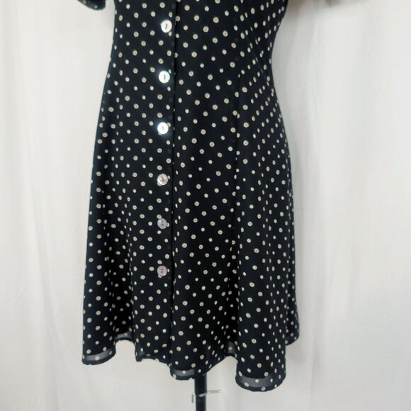 Vintage 90s Ann Taylor Dress 4 Small Polka Dot Black Gray Grunge - Picture 3 of 9